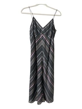 Vintage Y2K J. Crew Gray and pink Striped V-Neck Midi Slip Dress
